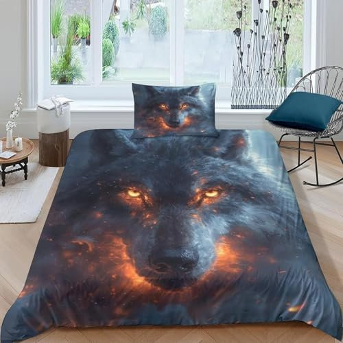 YZQGLHP Wolf Bettwäsche 135x200 Sci-Fi Bettwäsche-Sets mit Reißverschluss Weich Flauschig Gebürstet 110g Microfaser Deckenbezug und 2 Kissenbezug 80x80cm