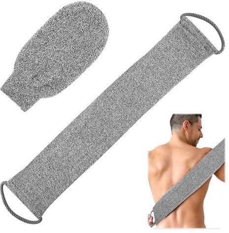2 PCS Spazzola Schiena Doccia Guanto Esfoliante, Spazzola per la Schiena da Doccia e Guanto Esfoliante in Fibra di Bambù per Massaggi e Pulizia Profonda, Grigio, Ideale per Uomini e Donne