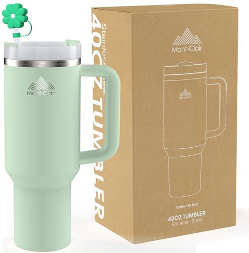 Tumbler 40oz - Taza Termica Cafe para llevar con Pajita y Tapa - Vaso Termico Acero Inoxidable con Asa - Bebidas frías y calientes - Fría durante 10 horas - Helada durante 48 horas - 1200ml