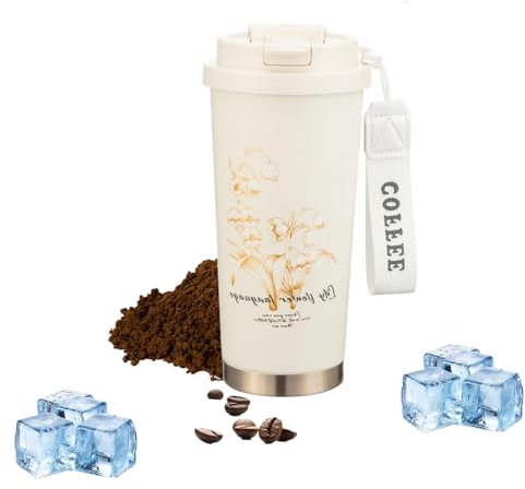 ZHUIYIWIN Taza térmica para llevar 500ml, taza para llevar con tapa y pajita, Termo Hermético para bebidas frías y calientes, Leche y Té Térmica de Acero Inoxidable BPA Free (Orquídea)