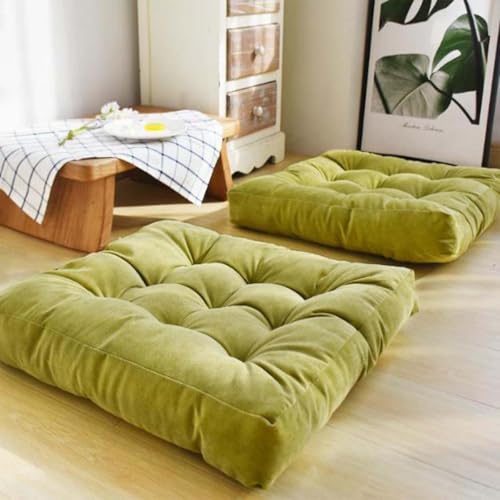 Kongdson Floor Pillow, 55x55cm Tufted Corduroy Cushions for Outdoor Yoga Tatami Fireplace Living Room, Square Large Pillows Seating for Adults Meditation Yoga (Green)