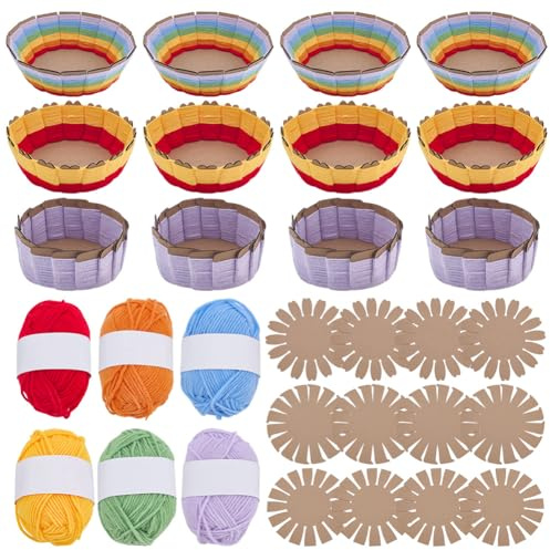 FREEBLOSS 12 Set Basket Weaving Kit Yarn Basket Making Kit Creative Woven Bowl Suitable for Kids Arts and Crafts Projects with Instriction Easter Basket Activities for Easter 3 Shapes of Template