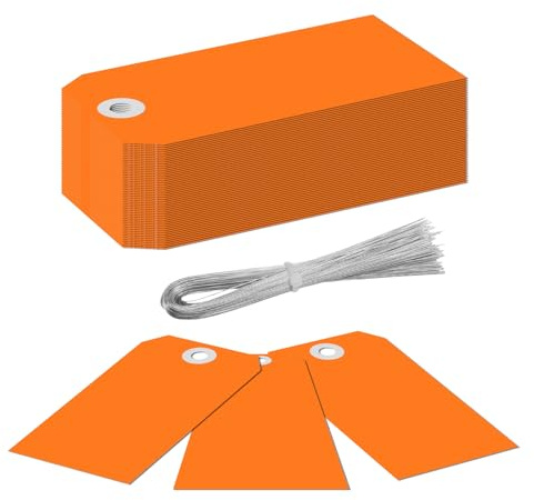 EUYKQNOI 50 etiquetas de precio naranja moderno grandes con cuerda adjunta, etiquetas de cuerda de papel para precios, etiquetas de agujero reforzadas para etiquetar inventario de ropa de regalo