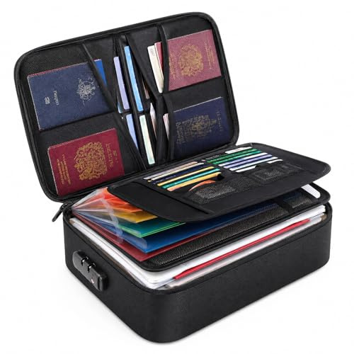 GOOGO Boîte à documents ignifuge et étanche, sac de rangement 5200℉ pour passeports, certificats, contrats et dossiers d’urgence importants