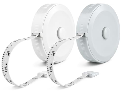 Portable Tape Measure 2M / 79Inch, 2-Pack Dual Sided Durable Ruler Soft Retractable Tailors Measuring Tape for Body Weight Loss Fabric Sewing Tailor Cloth Vinyl Measurement Craft Supplies White+Blue