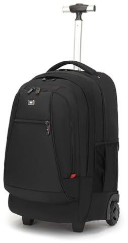 2-Wheel Rolling Backpack 50L: 17-tums resryggsäck med hjul för affärsresor, vattentåligt handbagage, resväska för resor och pendling – svart