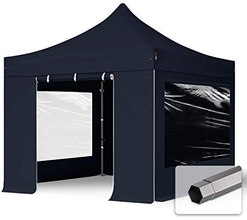 TOOLPORT Faltzelt Faltpavillon Pavillon 3x3m - mit 4 Seitenteilen (Panoramafenster) Premium Dach Partyzelt schwarz