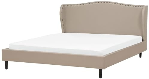 Beliani Stilvolles Polsterbett in edlem Beige in Leinenoptik mit klassischem Kopfteil Colmar