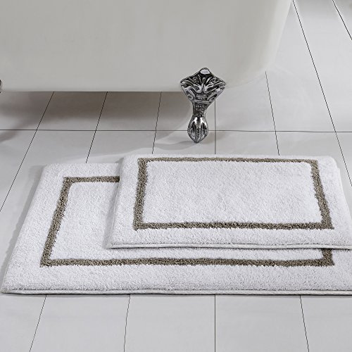 Modern Threads 2-Pack Reversible Contrast Stripe Bath Mat Set 17-inch by 24-inch & 21-inch by 34-inch, Taupe