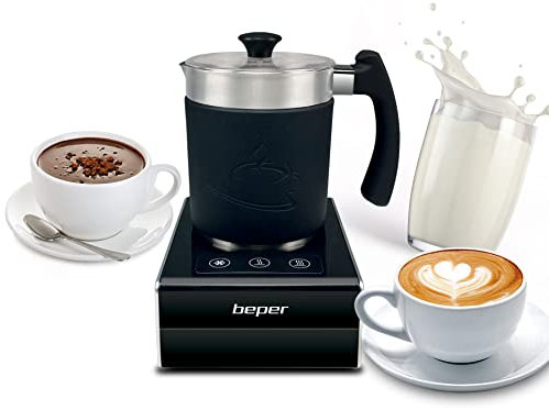 BEPER BB.200 Espumador de Leche automático magnético, Espuma de Cierre automático para Leche, Café, Capuchino, 650 W, 500 milliliters, ABS, Negro