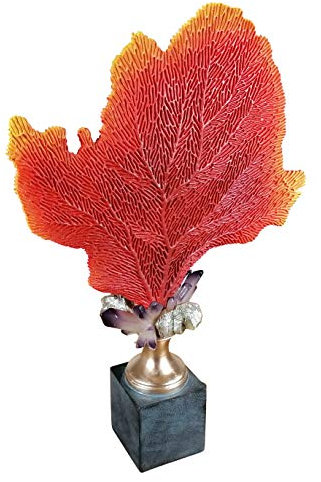 MichaelNoll Koralle auf Standfuß Deko Statue Polyresin Maritim rot/gelb 38x13x55,5 cm