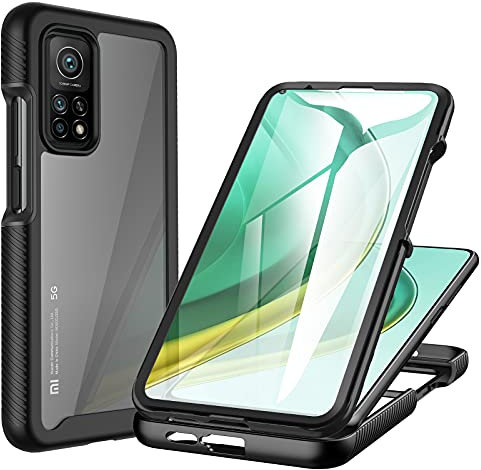 CENHUFO für Xiaomi Mi 10T 5G Hülle, Xiaomi Mi 10T Pro 5G Hülle 360 Grad Handyhülle Stoßfest Schutzhülle Panzerhülle mit Eingebautem Displayschutz Robust Bumper Outdoor Full Cover Case - Schwarz