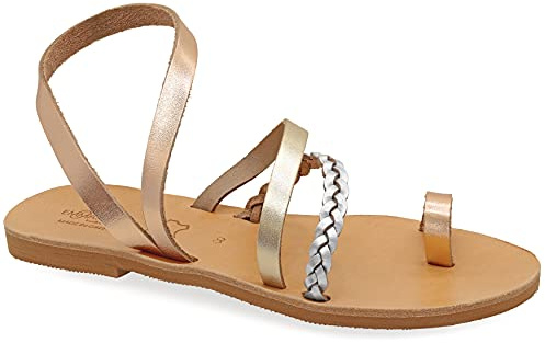 Emmanuela Sandali in stile antico greco, sandali in pelle piatta fatti a mano con anello di punta, sandali di alta qualità, scarpe estive con le calzatine per le donne, Multicoloree 1, 36 EU
