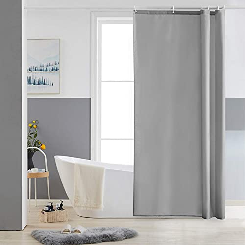 Furlinic Smalt duschdraperi för hörndusch eller litet badkar, badgardin av tyg av polyester, mögelresistent, vattenavvisande och tvättbart, grå, 90 x 180 cm, med 6 duschdraperiringar