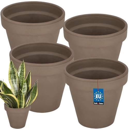 KOTARBAU® Lot de 4 pots de fleurs en terre cuite Moka ⌀ 15 cm avec rebord pour intérieurs et jardins