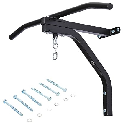 HOMCOM 2 en 1 Barra de Dominadas para Pared de Acero Soporte Saco Boxeo Pared para Entrenamiento en Hogar Oficina Gimnasio Carga Máx. 130 kg 93x47x51 cm Negro