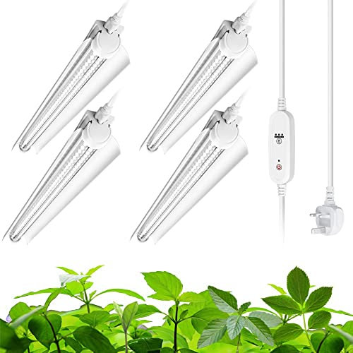 Barrina T8 LED Grow Light for Indoor Plants, 2FT 5000K White Plant Lights with ON/Off Switch, Full Spectrum Grow Light Strip, 96W(4 x 24W), Greenhouse, Linkable Design, 4 Pack