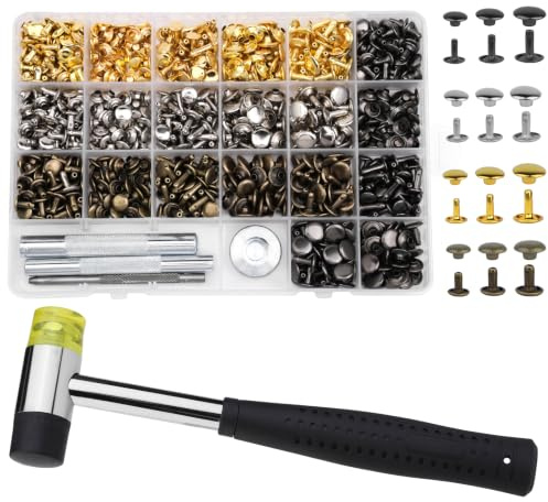 360 Set Kit di Rivetti in Pelle 4 Colori Rivetti a Doppio Cappuccio per Pelle 3 Dimensioni con Strumento 4 Pezzi per Fai da Te Abbigliamento Artigianale in Pelle Scarpe Decorazione e Riparazione