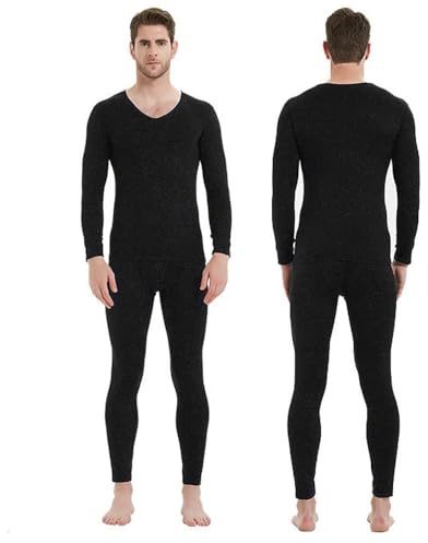 KBRPEY Set Intima Termica Uomo Completo Maglia e Pantaloni Termici Uomo Camicia con Fondo Sottile e Scollo a V Intimo Termico per Sci Trekking