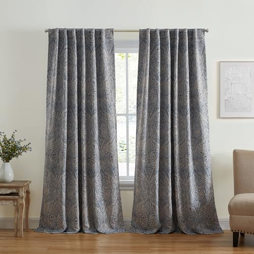 Elrene Home Fashions Vittoria Paisley Floral Printed Blackout Window Curtain Panel, 52x95, Blue