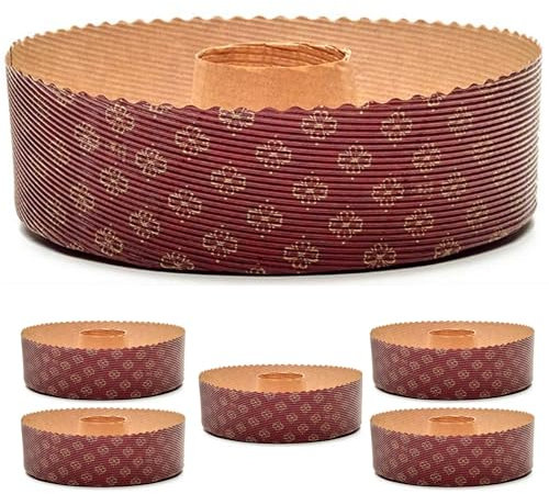 Stampo Ciambellone in Carta 500 gr - 5 Stampi da 19 cm, Stampo per Dolci e Chiffon Cake in Carta Microonda, Ideale per la Cottura in Forno, Resistente al Calore 220°C, Riciclabile, Made in Italy