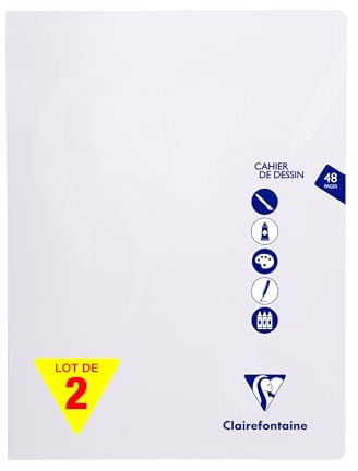 Clairefontaine 303380AMZC Un lot de 2 Cahiers Agrafés Dessin Mimesys Incolore - 24x32 cm - 48 Pages Unies Blanches - Papier à Dessin 125 g - Couverture Polypro