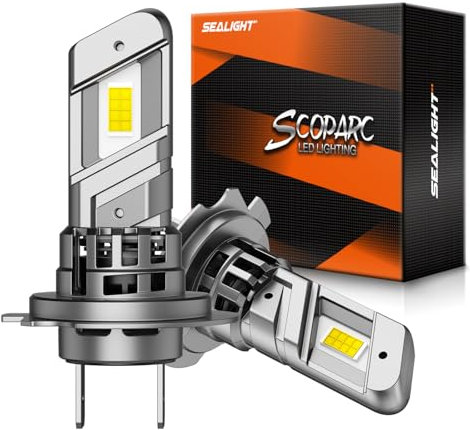 SEALIGHT H7 LED Lampadine, 32000LM 6500K Lampadine a luce bianca fredda con ventola di raffreddamento, 600% 120W di luminosità, formato mini 1:1, 3 minuti Plug-N-Play, Confezione da 2