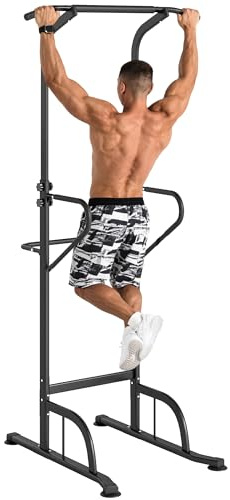 HOMCOM Station de Musculation Multifonctions Barre de Traction Chaise Romaine Hauteur réglable Acier Noir Rouge