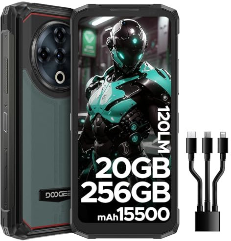 DOOGEE Fire 6 Power Rugged Smartphone, 20+256GB/2TB TF,15500mAh/18W, 6.56 90Hz, Octa Core Telefono indistruttibile,50MP+8MP Fotocamera, BT5.0, 4G Dual Sim/NFC/Fingerprint/Face ID/OTG/GPS, Verde