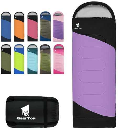 GEERTOP Saco de dormir para mochilero para camping, sacos de dormir ligeros para adultos y niños, verano, clima frío, senderismo, viajes, extragrande, color morado uva