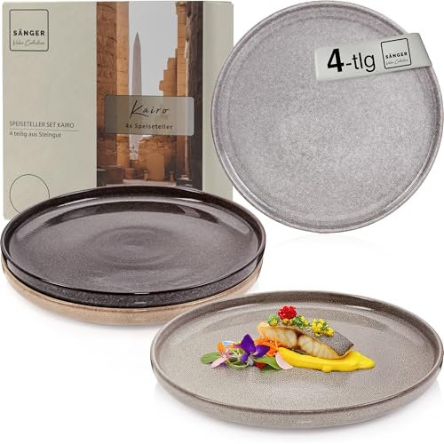SÄNGER Kairo | Teller Set für 4 Personen, Speiseteller aus Steingut, Dinner Set Kratz- Mikrowellen- Spülmaschinenfest, Essgeschirr, Mehrfarbig | VALUE COLLECTION