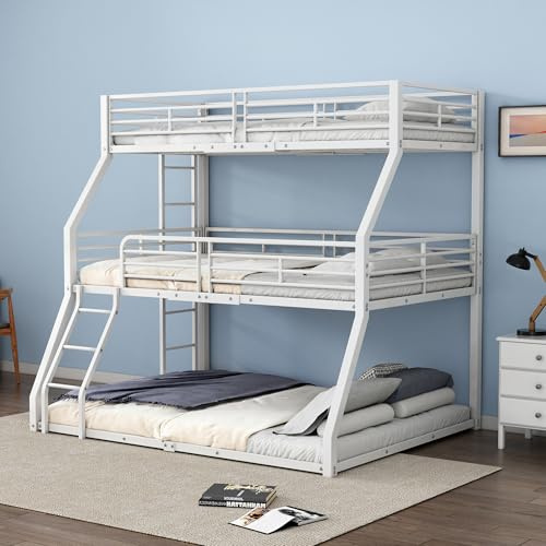Lcoho Letto a castello, 90 x 200 cm, struttura in metallo, letto in ferro, letto a tre piani per bambini, ragazzi e adulti (bianco)