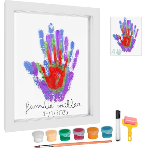 HuBorns - Cornice Impronta Mani e Piedi Neonati con Spazio per 4 Impronte, Kit Impronta Mani Famiglia per Dipingere Impronte, Set Impronte Mani e Piedi Neonato Ideale Regalo Neonato