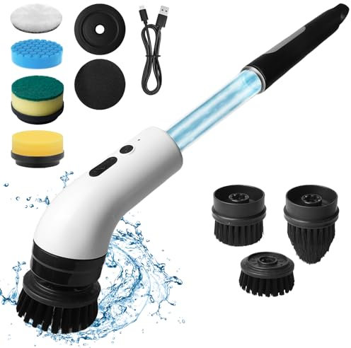 Cepillo Eléctrico Limpieza,9 in 1 Cepillo De Limpieza Eléctrico InaláMbrico con 7 Cepillo Reemplazables,Cepillo De Limpieza Giratorio Eléctrico,Cepillo De Limpieza Sin Cuerda para Cocina,Coche,Baño