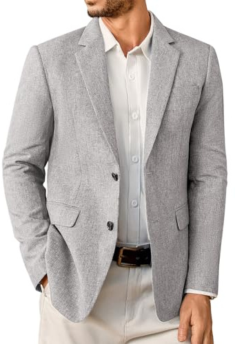 Elainone Blazers for Men UK 2 Button Slim Fit Lightweight Blazer Jackets Classic Formal Business Suit Casual Sports Coats Misty Grey-L