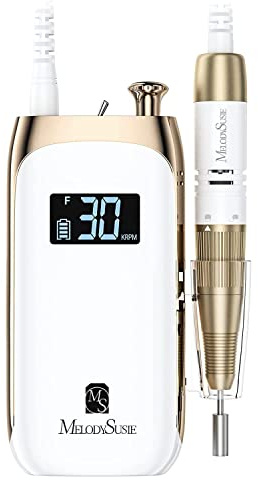MelodySusie Ponceuse pour Ongles Professionnelle, SC320C Lime à Ongles Electrique Portable Sans fil Rechargeable pour Manucure Pédicure Puissante, Avec 6 Embouts Ponçage pour Salon/Maison, Blanc