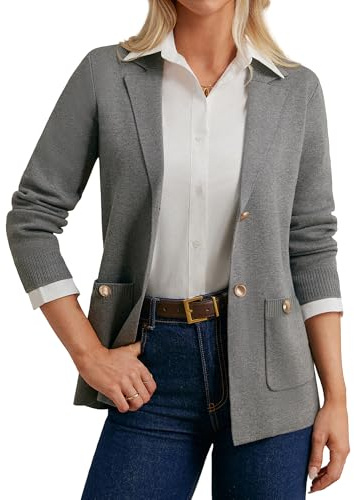 GRACE KARIN Manteau en tricot pour femmes élégant à manches longues décontracté boutonné cardigan blazer pull, gris, M
