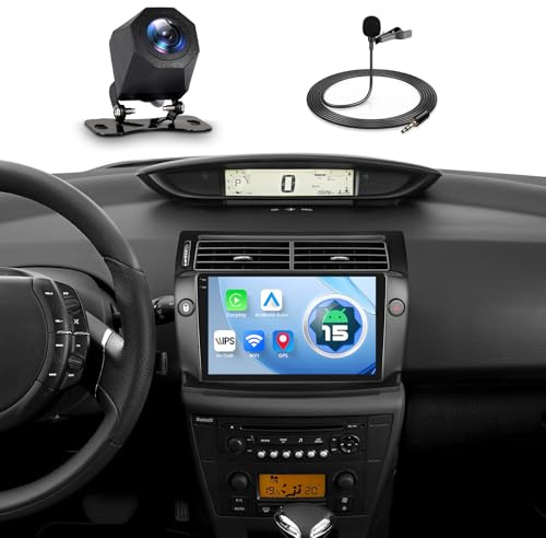Radio de Coche 4+64GB para Citroën C4 (2004-2010) Pantalla Táctil In-Cell 9 1280x720P Android 15 CarPlay Inalámbrico Android Auto FM Bluetooth WiFi