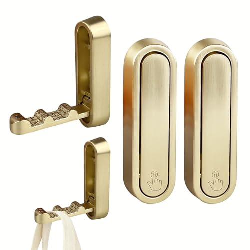 SOSOLOVE 2 Stück Garderobenhaken, Faltbar Kleiderhaken, Unsichtbar Garderobe Wandhaken, Metall Verdeckten Wandhaken für Garderobe, Jacken, Hut, für Schlafzimmer, Wohnzimmer, Badezimmer, Gold