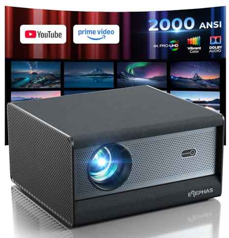 ELEPHAS Smart 4K Projector with WiFi and Bluetooth - Compatible with Netflix, Prime Video, YouTube, Dust-Proof Sealed, Dolby Audio, Auto Focus & Keystone PRO UHD HDR 10+ Video Projector
