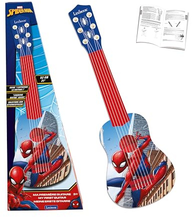 Lexibook Marvel Spider-Man Peter Parker Ma première Guitare, 6 Cordes en Nylon, 53 cm, Guide Inclus, Bleu/Rouge, K200SPLXB
