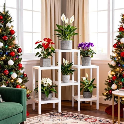 Ribelli 6-Etagen Blumenständer, Pflanzenständer, DIY Standregal, Mehrstöckig Blumenregal, Stapelbar Erweiterbar Pflanzenregal Indoor für Balkon, Deko Wohnzimmer, Garten, Terrasse und Büro, Weiß