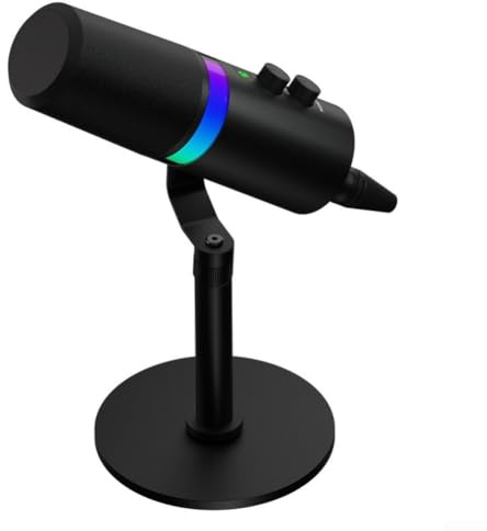 GLFLOW Micrófono USB dinámico con salida XLR, reducción de ruido y monitoreo en tiempo real para transmisión en vivo, podcasting, PC, color negro