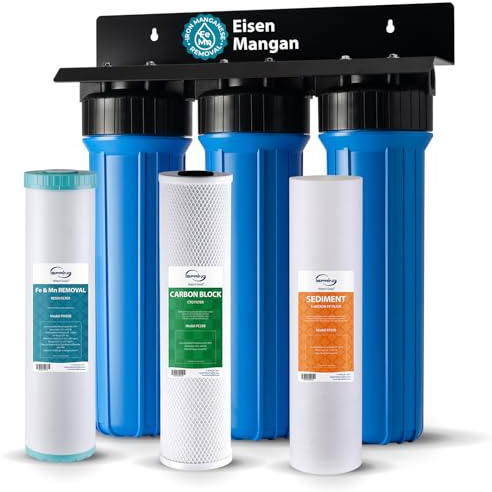 iSpring WGB32BM Système de Filtre à Eau pour Toute la Maison avec Réduction des Sédiments, du Carbone, du Fer et du Manganèse, Filtre à Fer en 3 Étapes