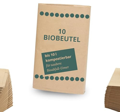 Sacchetti per la spazzatura in carta biologica, compostabili, 10 litri, 50 pezzi, biodegradabili, resistenti all'umidità, antistrappo, bio, rifiuti, secchio, sacchetto regalo