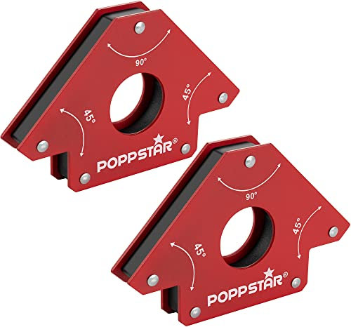 Poppstar Schweißmagnet (Schweißwinkel Haftkraft 34 kg - 45/90/135°), 2 Stück, rot