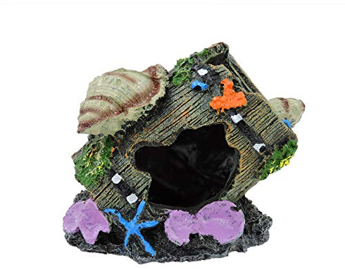 FuninCrea Fish Tank Cave Decor,Aquarium Broken Barrel Cave Decor, Fish Tank Mountain Cave Ornaments for Betta Fish Hiding Hole House Shelter (Grey)