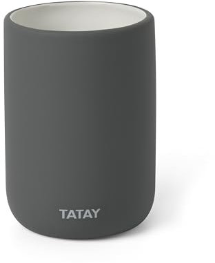 TATAY Gobelet pour Brosse à Dents et Dentifrice Doux, céramique Finition Mate, sans BPA, Gris Anthracite. Dimensions : 7,4 x 7,4 x 10,5 cm