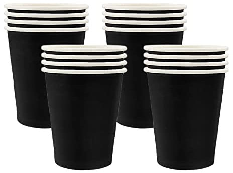 16 vasos de papel negros de 9 onzas, vasos de papel negro, decoraciones de mesa de fiesta para bebidas calientes, pícnic, cumpleaños, baby shower, graduación, boda, cumpleaños, Navidad, suministros de