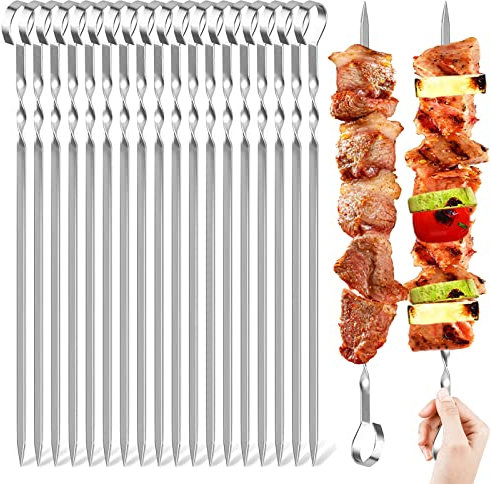 Grillspieße aus Edelstahl 20 Stück Wiederverwendbar Schaschlikschpieße 38cm Grill Kebap, Grillspieße edelstahl, Grillzubehör für Fleisch, Gemüße